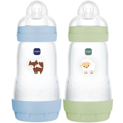 Lot de 2 biberons Easy Start anti-colique Océan+Nature Tétine Débit 2 (260 ml) MAM