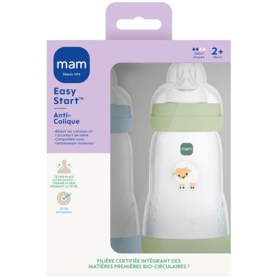 Lot de 2 biberons Easy Start anti-colique Océan+Nature Tétine Débit 2 (260 ml)