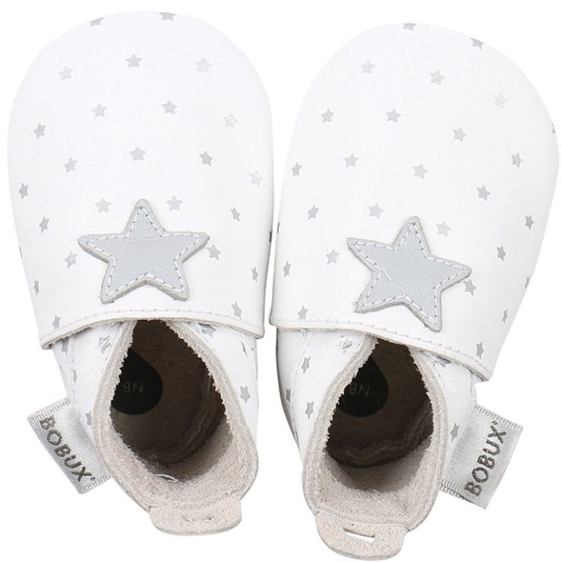 Chaussons en cuir étoile grise (0-3 mois) Bobux