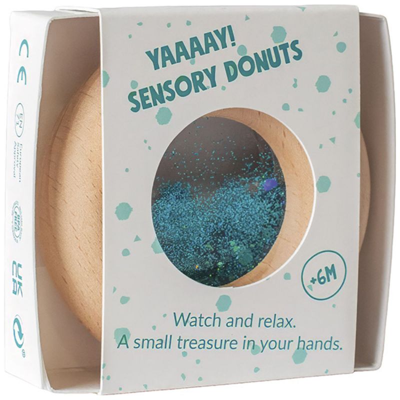 Hochet sensoriel Calm Donut turquoise Petit Boum Packaging 2