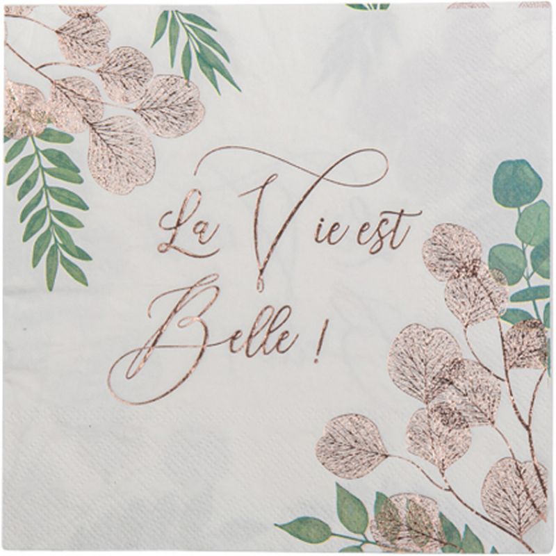 Lot de 16 serviettes en papier La vie est belle Botanique rose gold Arty Fêtes Factory
