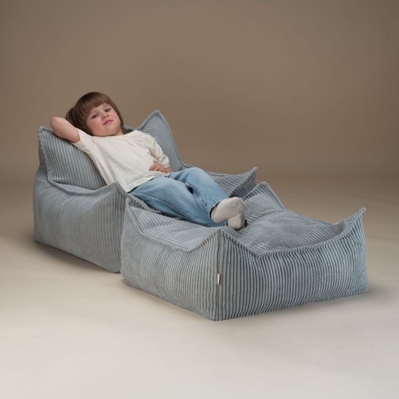 Fauteuil pouf et repose-pieds Peppermint Green velours côtelé Wigiwama Ambiance 2