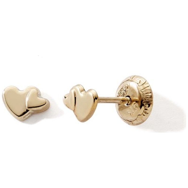 Boucles d'oreilles à vis Double Cœur (or jaune 375°) Baby bijoux Produit 1