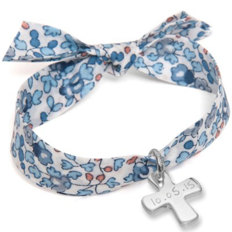 Bracelet enfant Liberty avec croix personnalisable (argent 925°) Merci Maman