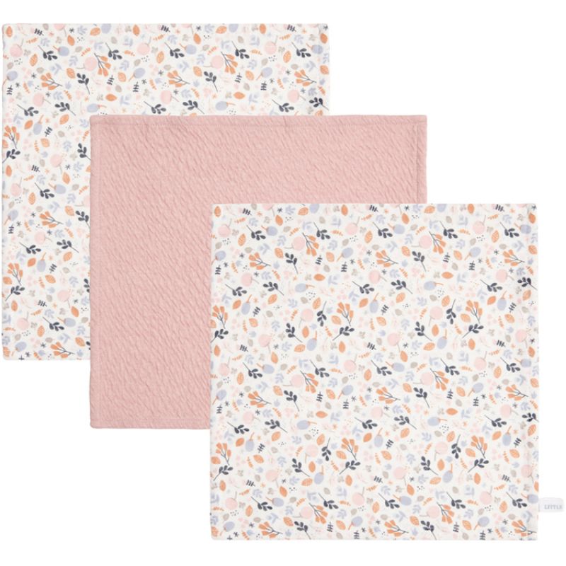 Lot de 3 mini langes Pure rose Spring Flowers (25 x 25 cm) Little Dutch