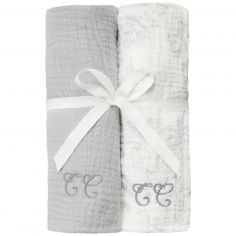 Set de 2 langes Toile de Jouy gris (70 x 70 cm) - Tartine et Chocolat