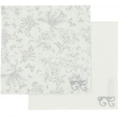 Set de 2 langes Toile de Jouy gris (70x70 cm) - Tartine et Chocolat