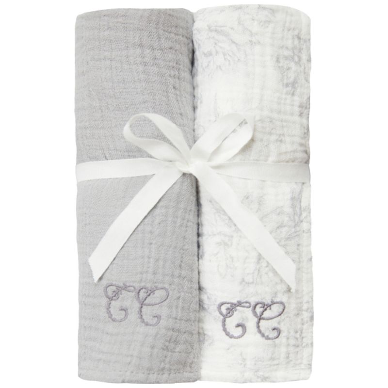 Set de 2 langes Toile de Jouy gris (70 x 70 cm) Tartine et Chocolat Produit 1