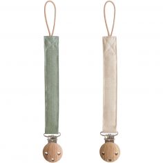 Lot de 2 attaches-sucettes en lin Olive-Sand - Mushie