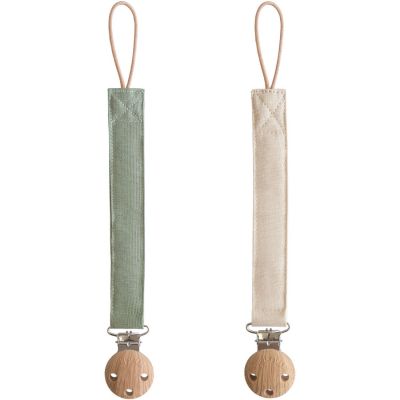 Lot de 2 attaches-sucettes en lin Olive/Sand  par Mushie