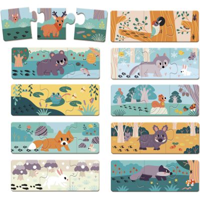 Janod - Lot de 10 puzzles en bois animaux les empreintes WWF (30 pièces)