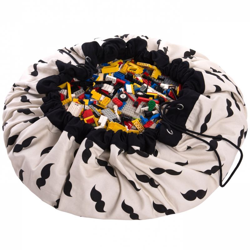Sac à jouets 2 en 1 noir et blanc Mr. Moustache Play&Go