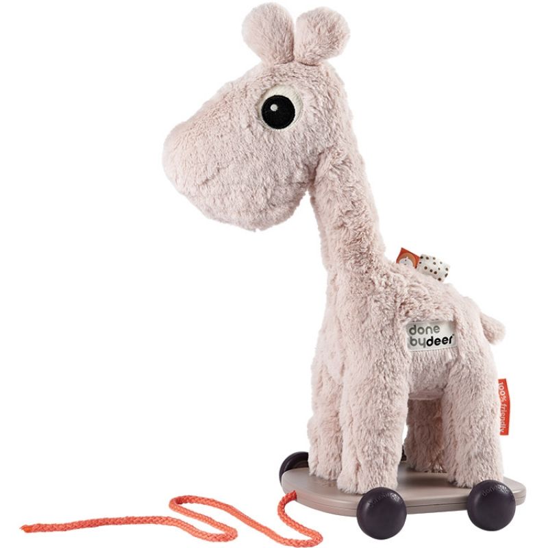 Jouet à tirer avec aimant Raffi girafe rose Done by Deer