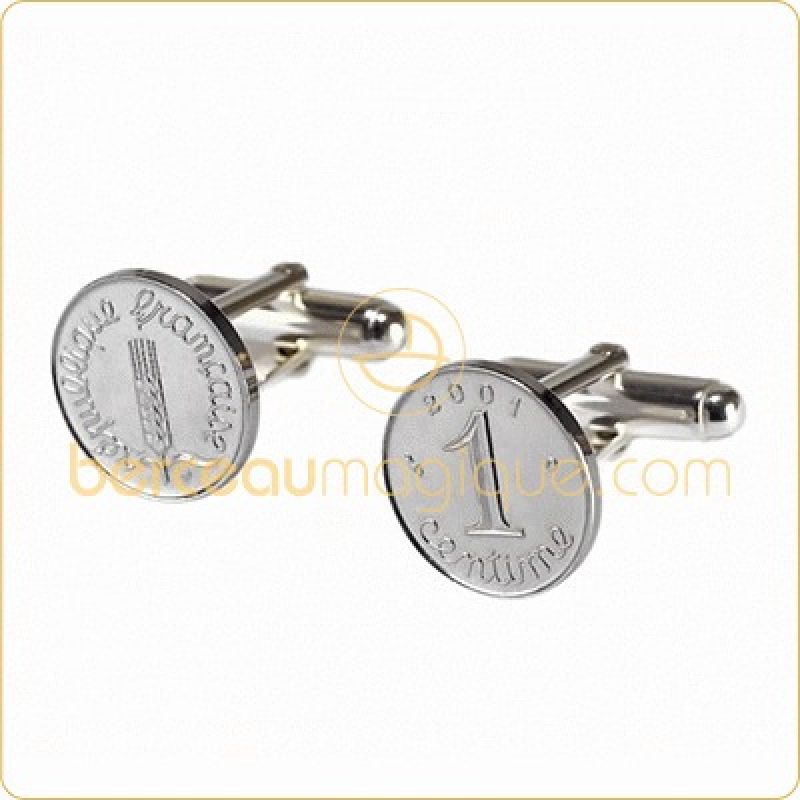 Boutons de manchettes 1 centime Monnaie de Paris