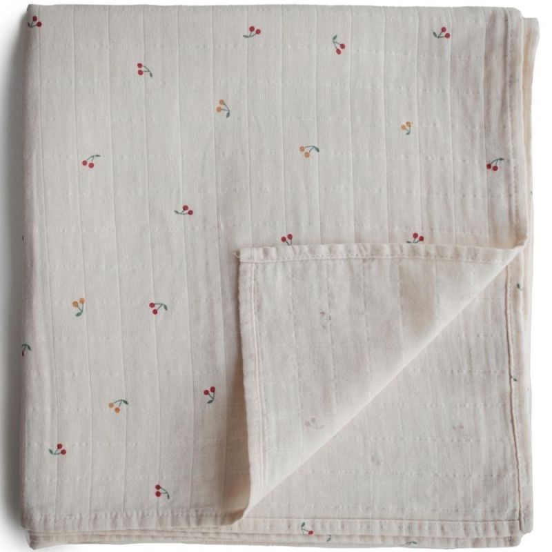 Maxi lange en coton bio Cherries (120 x 120 cm) Mushie