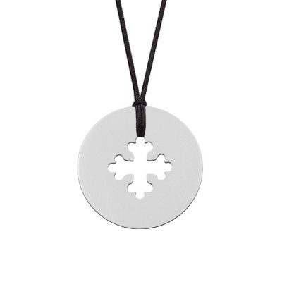 Collier cordon médaille Signes Croix Occitane 16 mm (or blanc 750°) Maison La Couronne