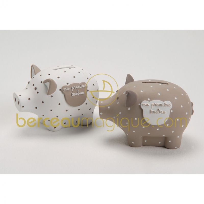 Tirelire cochon écru pois taupe Amadeus Les Petits