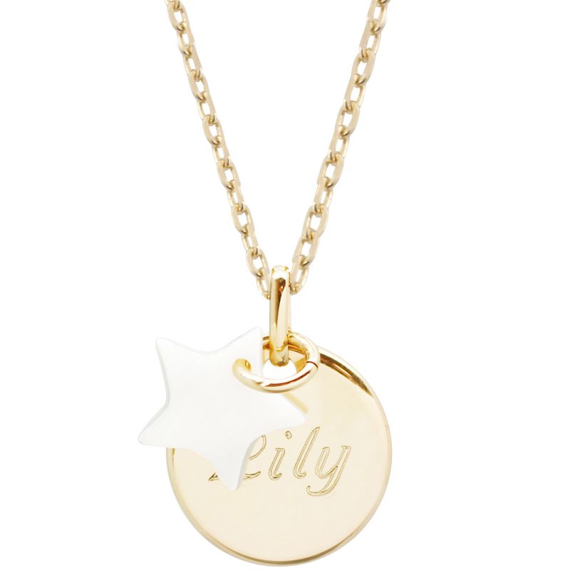 Collier maman médaille et étoile en nacre personnalisable (plaqué or) Petits trésors