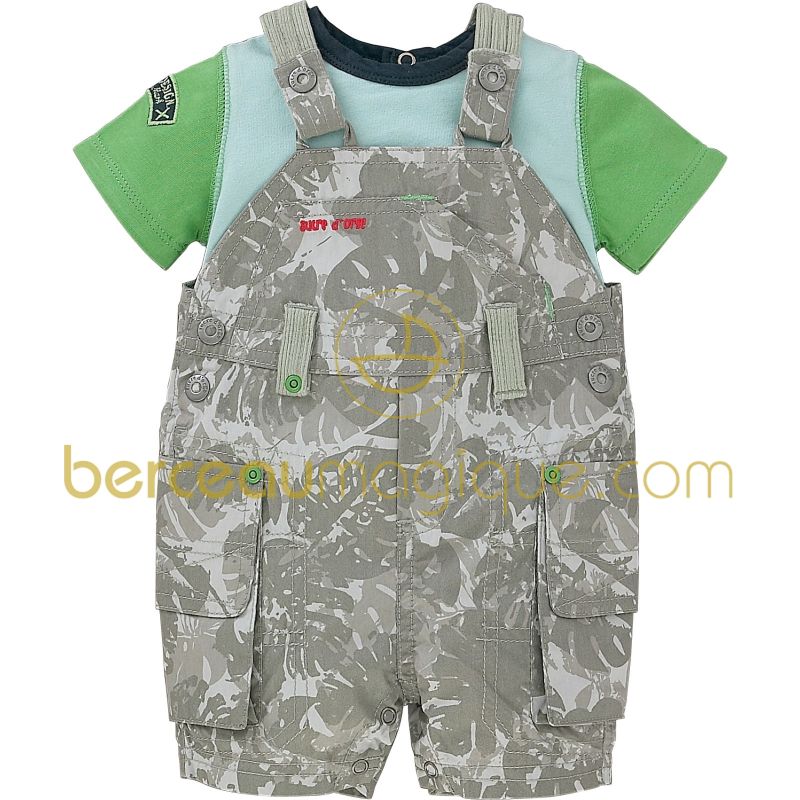 Ensemble T-shirt manches courtes et salopette Mini nature Sucre d'orge