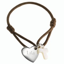 Bracelet cordon Kids coeur de croix (argent 925° et nacre)  par Petits trésors