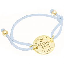 Bracelet cordon bleu clair médaille de naissance (plaqué or jaune)  par Alomi