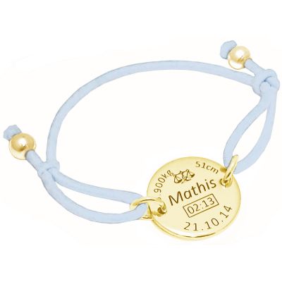 Bracelet cordon bleu clair médaille de naissance (plaqué or jaune) Alomi