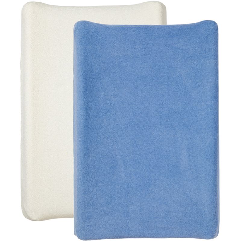 Lot de 2 housses de matelas à langer blanc + bleu jean Babycalin