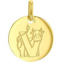 Médaille V comme vache personnalisable (or jaune 750°)  par Maison Augis