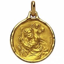 Médaille ronde Saint Christophe 18 mm satinée (or jaune 750°)  par Maison Augis