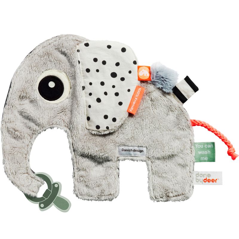 Doudou attache sucette Elphee éléphant gris Done by Deer
