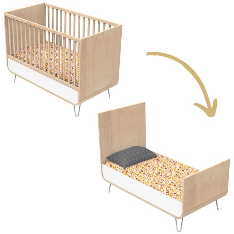 Lit évolutif Bambin blanc-bois pieds fil blanc (70 x 140 cm) Sauthon Original