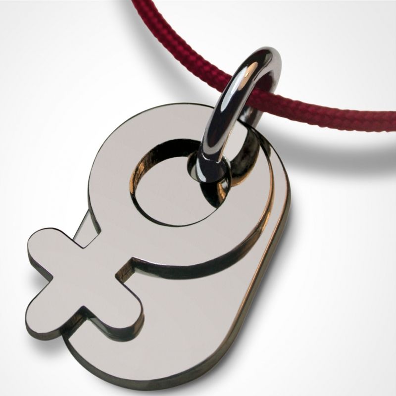 Collier cordon symbole fille (or blanc 750°) Mikado