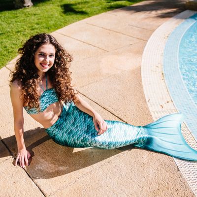 Ensemble 3 pièces queue de sirène turquoise (taille XS - 8 ans)