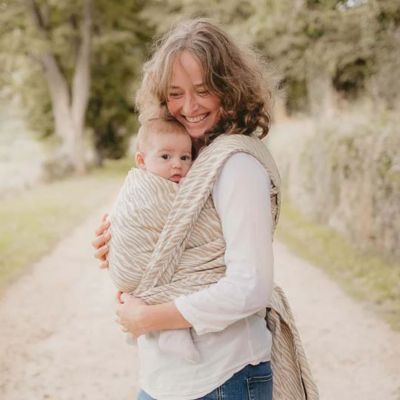 Echarpe de portage zèbre beige en coton bio (4m60)