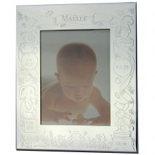 Cadre photo thème naissance personnalisable (métal argenté)  par Valentin gravure
