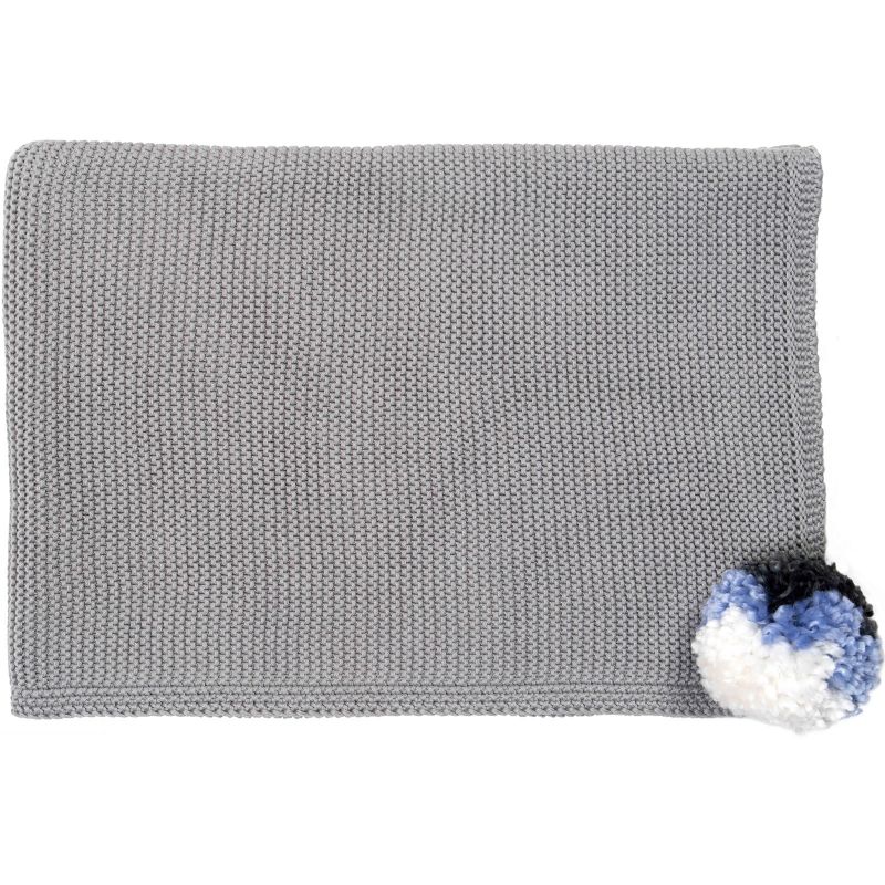 Couverture enfant tricotée Pompom gris (100 x 75 cm) Mimi'lou