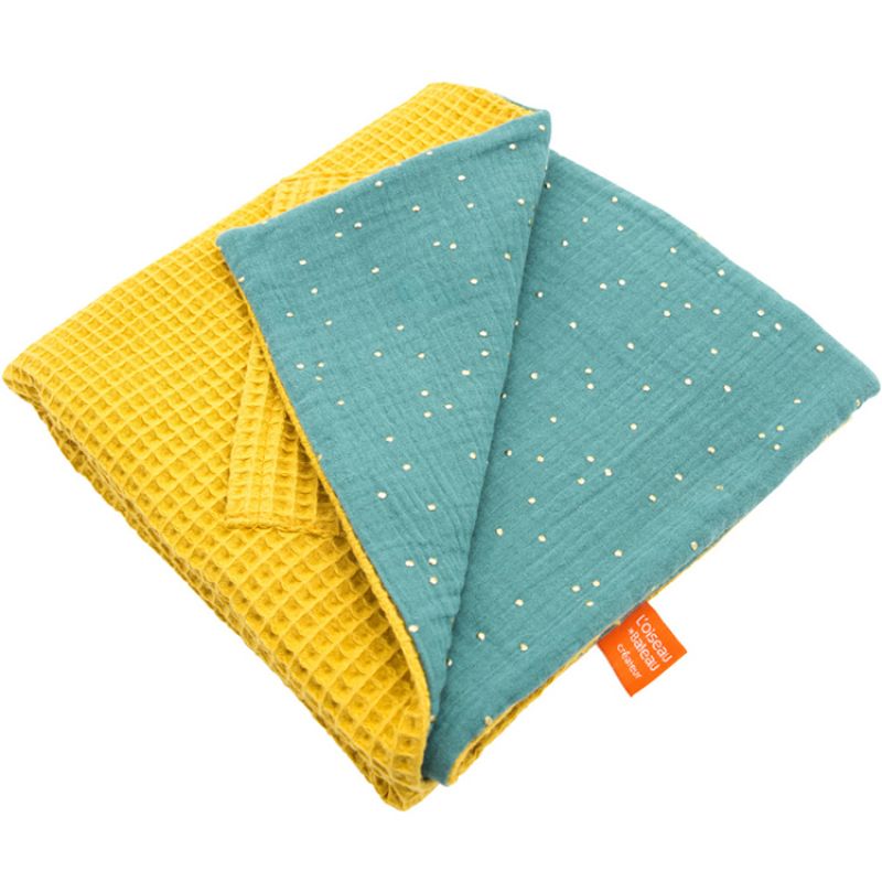 Couverture réversible en nid d'abeille Moutarde personnalisable (95 x 70 cm) L'oiseau bateau