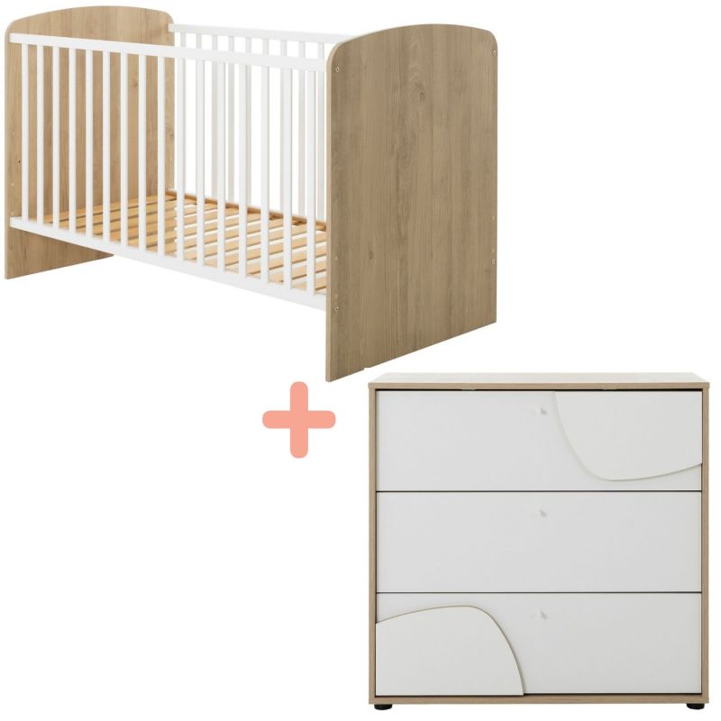Duo Lit 70x140 et Commode 3 tiroirs Châtaignier naturel Basile Galipette Produit 1