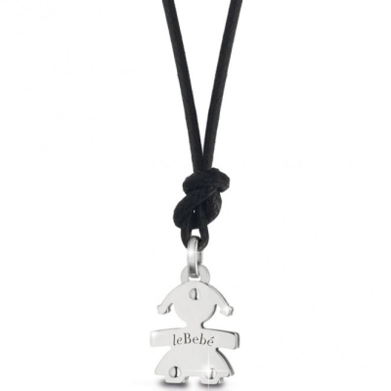 Pendentif sur cordon Mini fille (or blanc 375°) leBebé