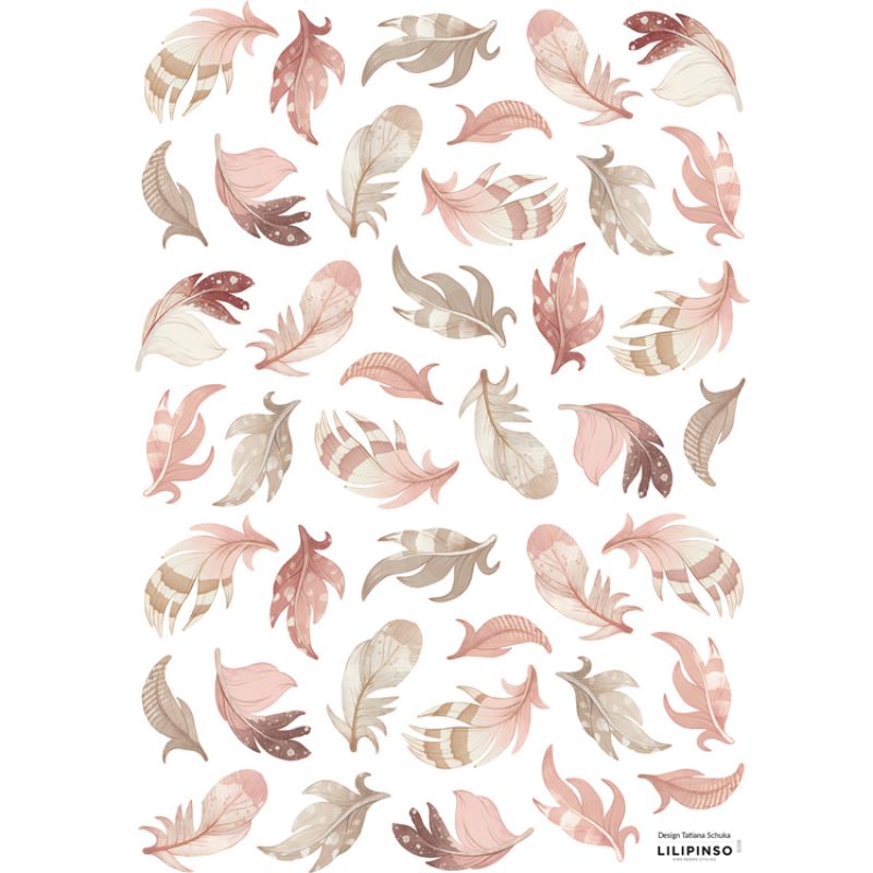 Planche de stickers A3 Plumes roses Lilipinso