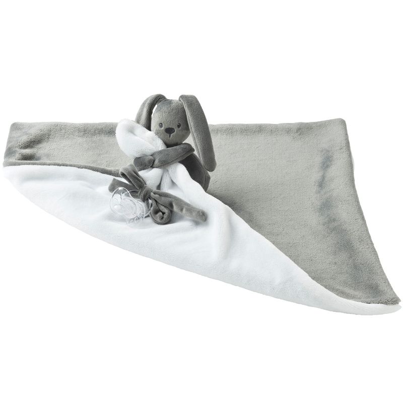 Doudou plat attache sucette Lapidou anthracite et blanc (48 x 48 cm) Nattou