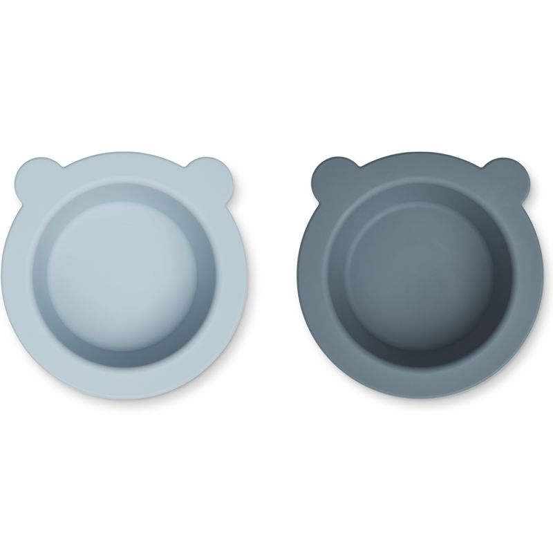Lot de 2 bols à ventouse Peony sea blue-whale blue Liewood