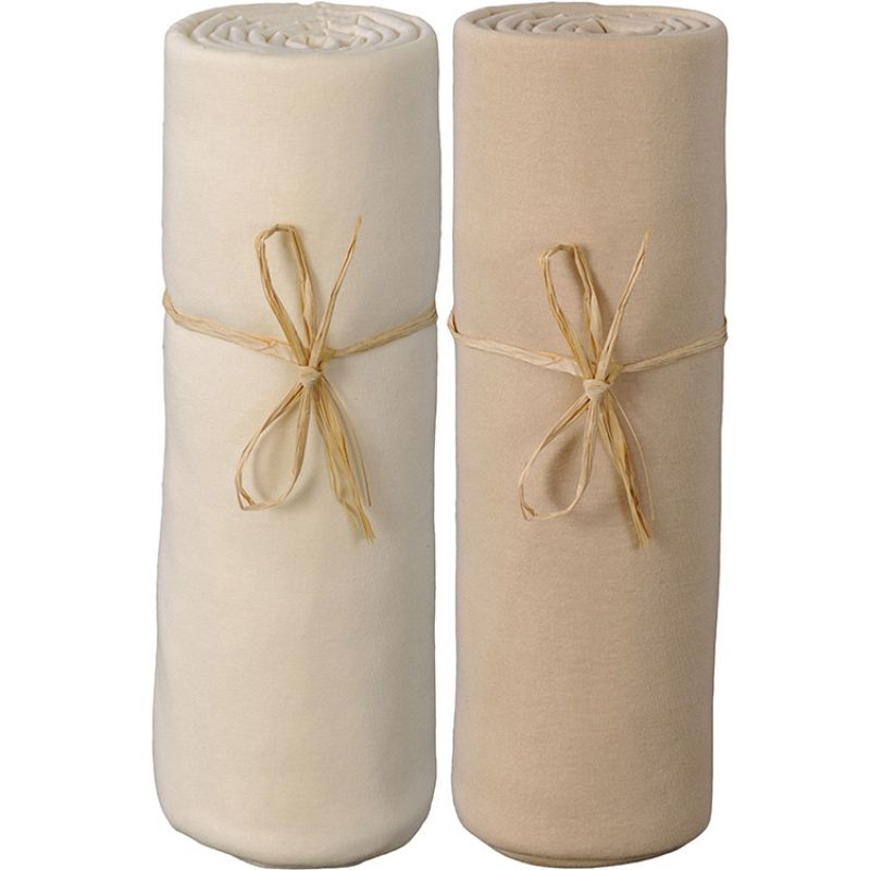 Lot de 2 draps housses en coton bio écru et cappuccino (60 x 120 cm) P'tit Basile
