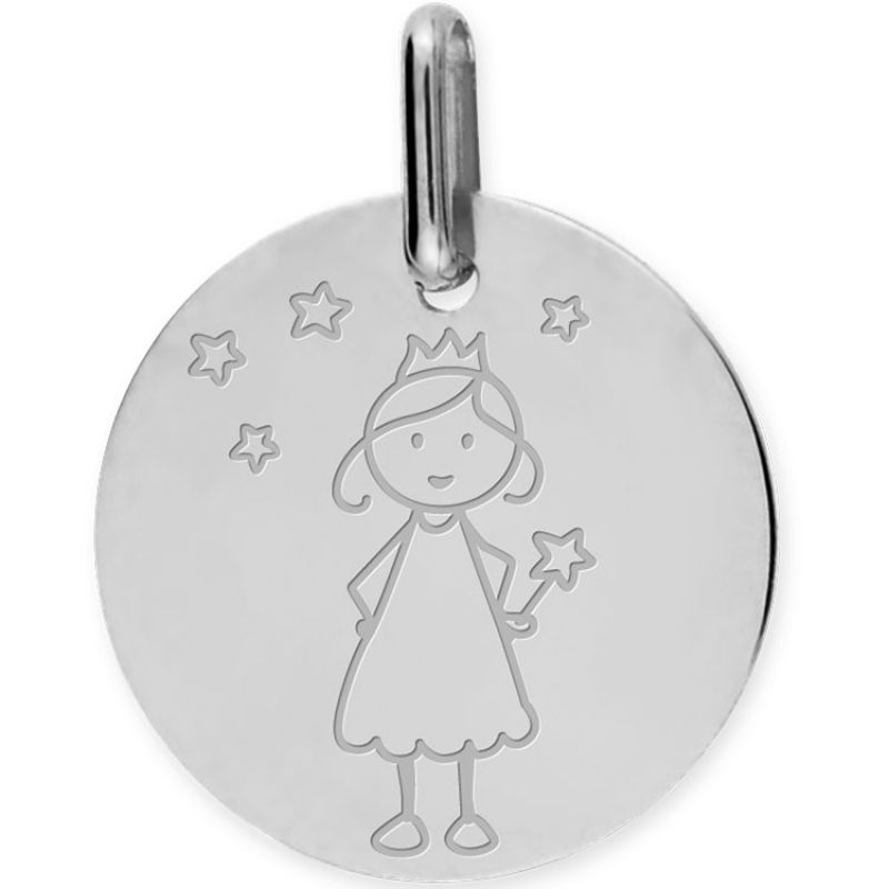 Médaille Fée personnalisable (or blanc 375°) Lucas Lucor