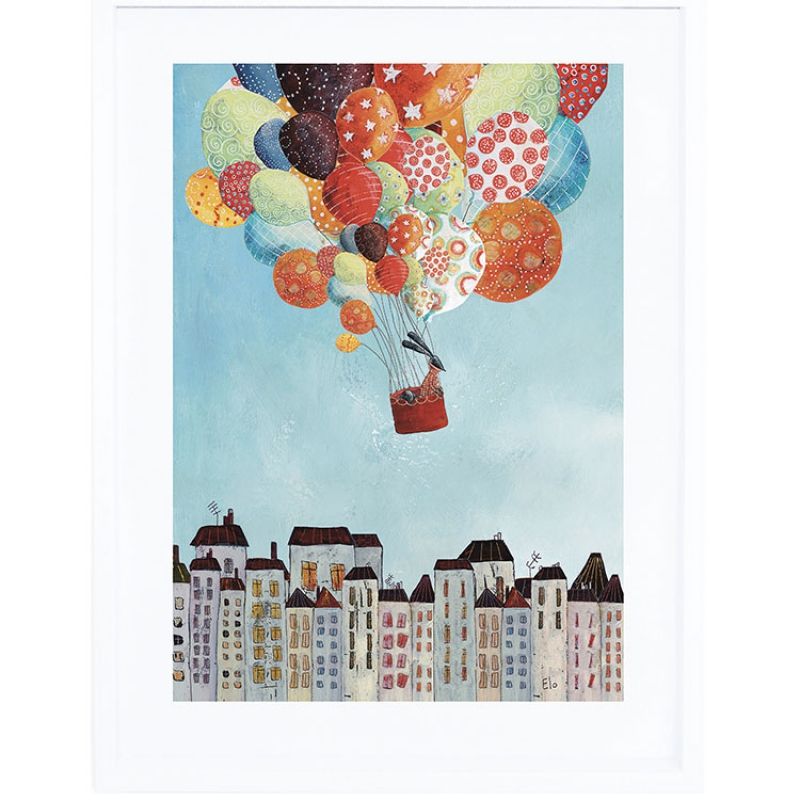 Affiche encadrée voyage en ballon sur la ville (30 x 40 cm) Lilipinso