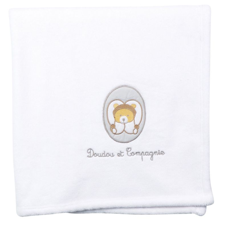 Couverture bébé blanche Tendre ours (90 x 90 cm) Doudou et Compagnie