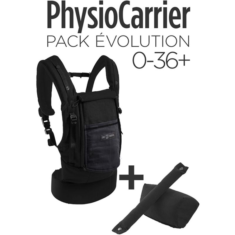 Pack Evolution porte bébé PhysioCarrier noir-gris + booster nouveau-né Love Radius