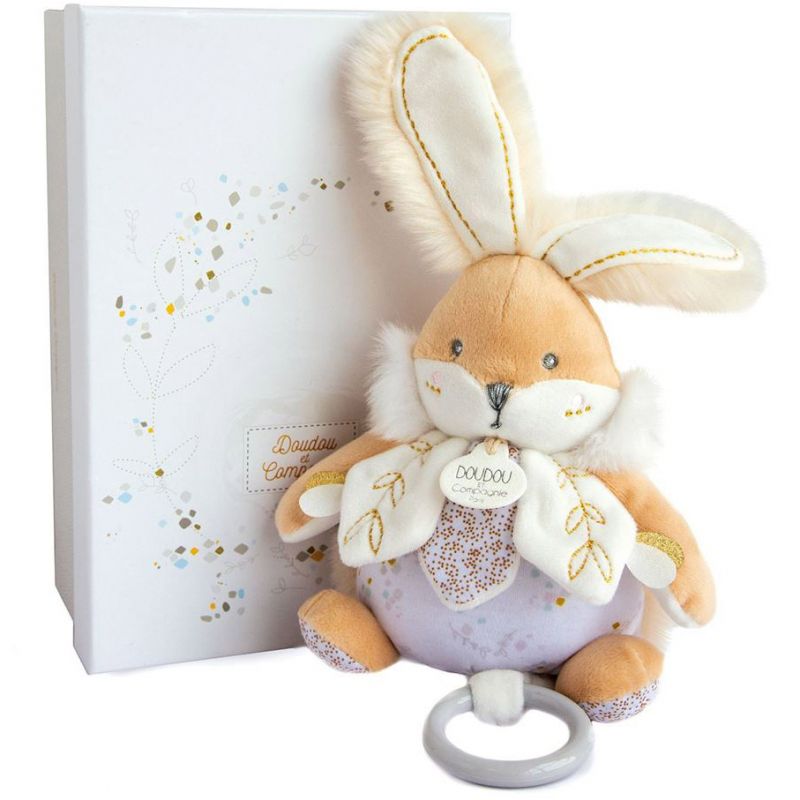 Coffret peluche musicale blanche Lapin de sucre (20 cm) Doudou et Compagnie