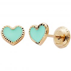 Boucles d'oreilles Cœur laqué Vert (or jaune 375°) - Baby bijoux