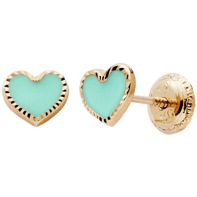 Boucles d'oreilles Cœur laqué Vert (or jaune 375°)